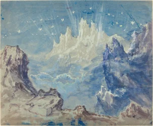 Paisaje montañoso fantástico con cielo estrellado